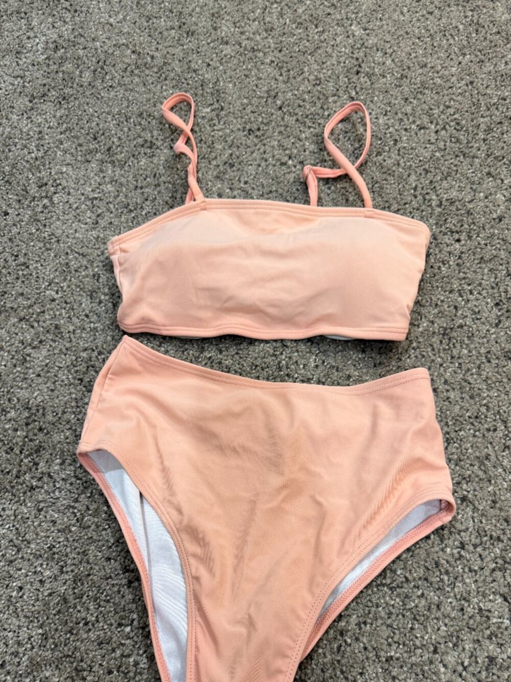 Adome Women's Small Peach Bandeau Bikini Swimsuit High Rise High Cut Removable S